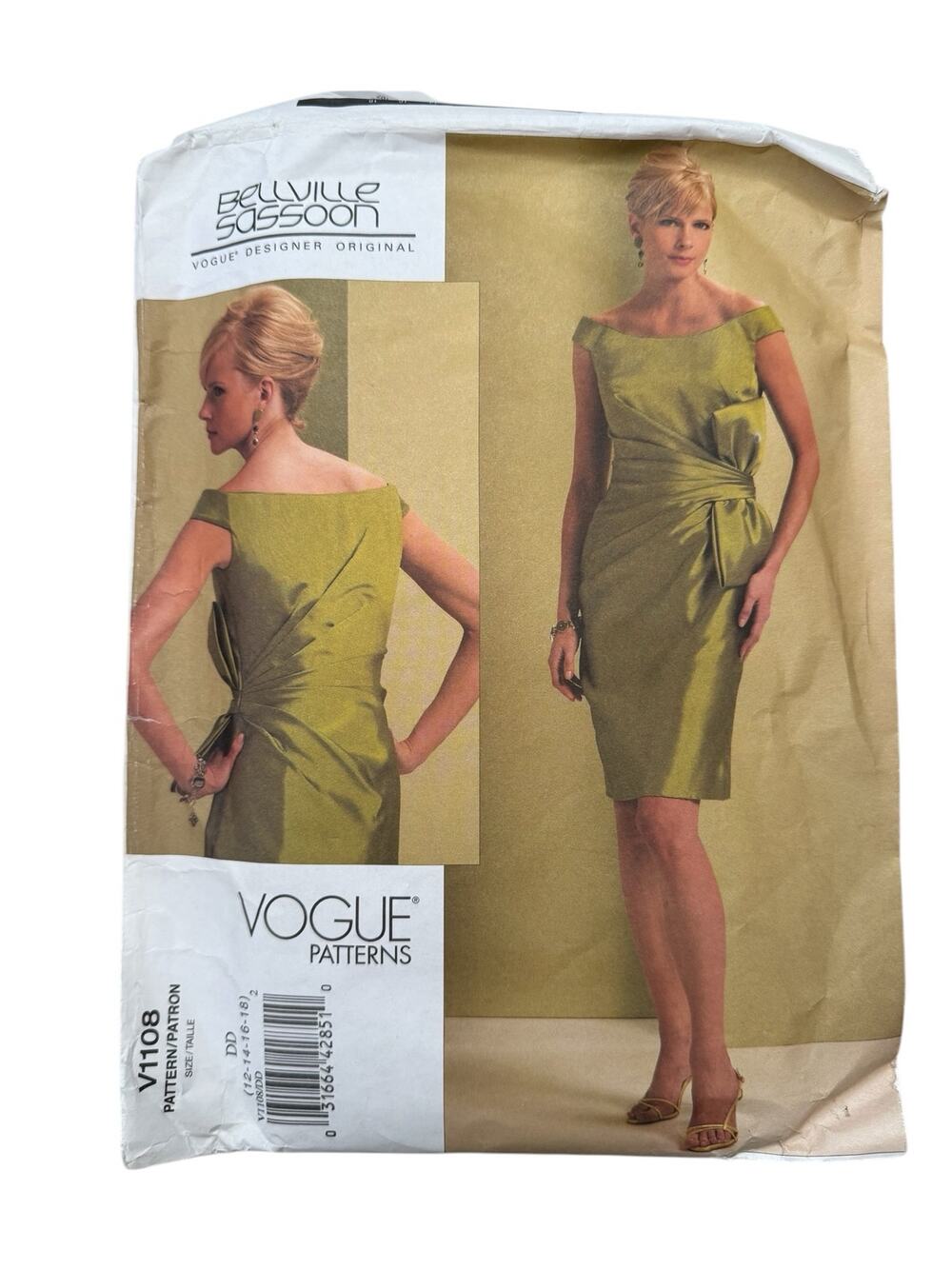 VOGUE Belleville Sassoon Pleated Lined Dress Pattern #V1108 DD 12-14-16-18 Uncut